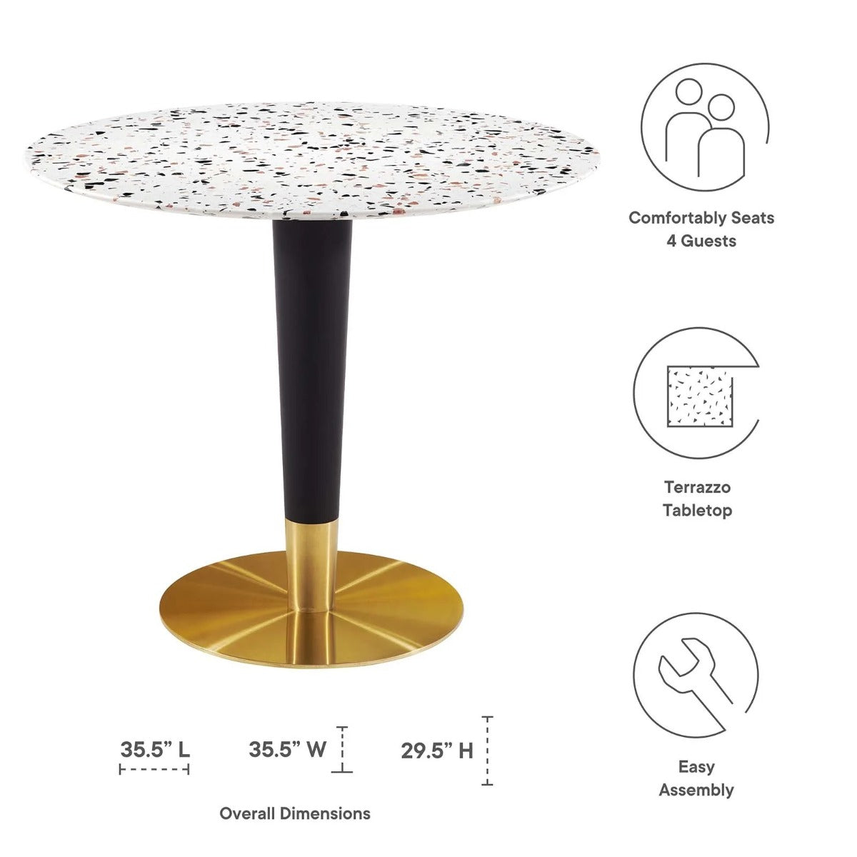 Modway Zinque 36" Round Terrazzo Dining Table Gold White