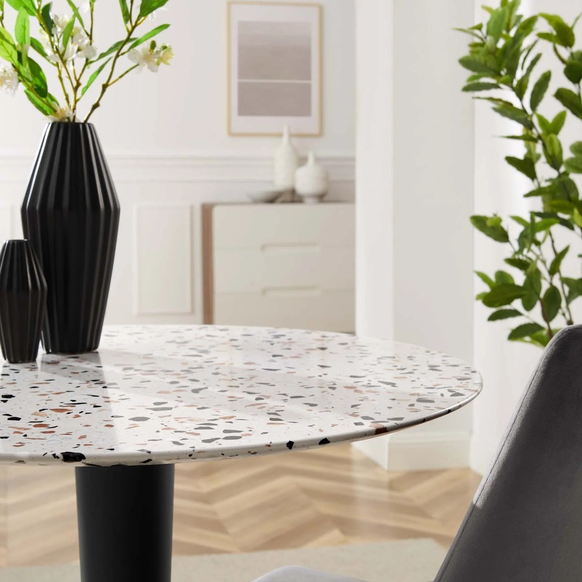 Modway Zinque 36" Round Terrazzo Dining Table Gold White
