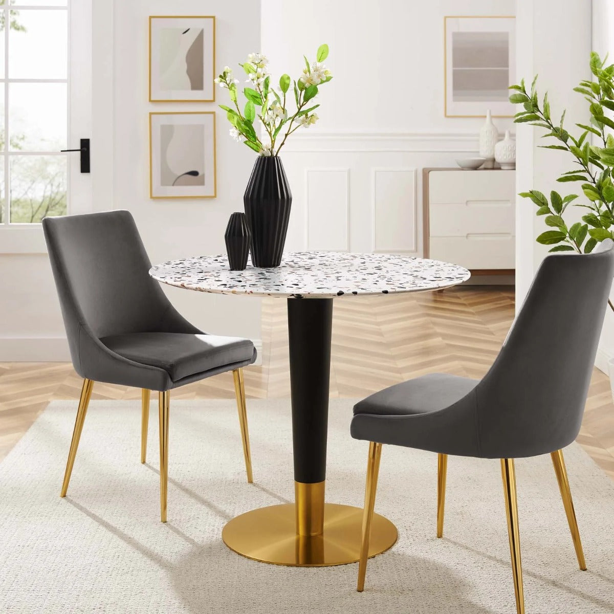 Modway Zinque 36" Round Terrazzo Dining Table Gold White