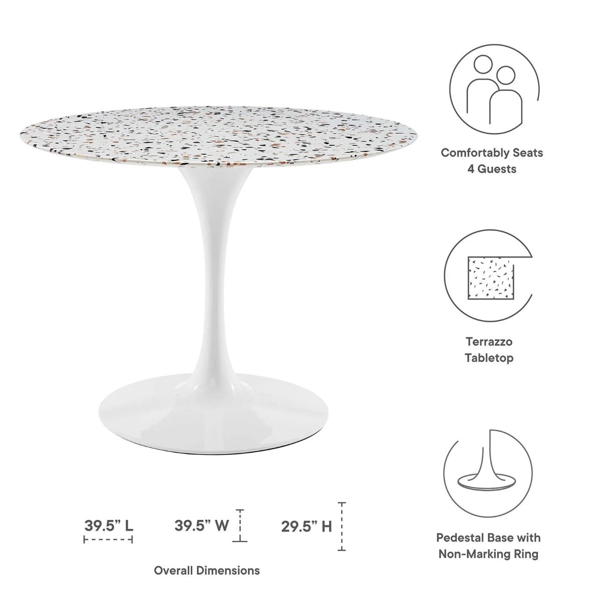 Modway Lippa 40" Round Terrazzo Dining Table White White