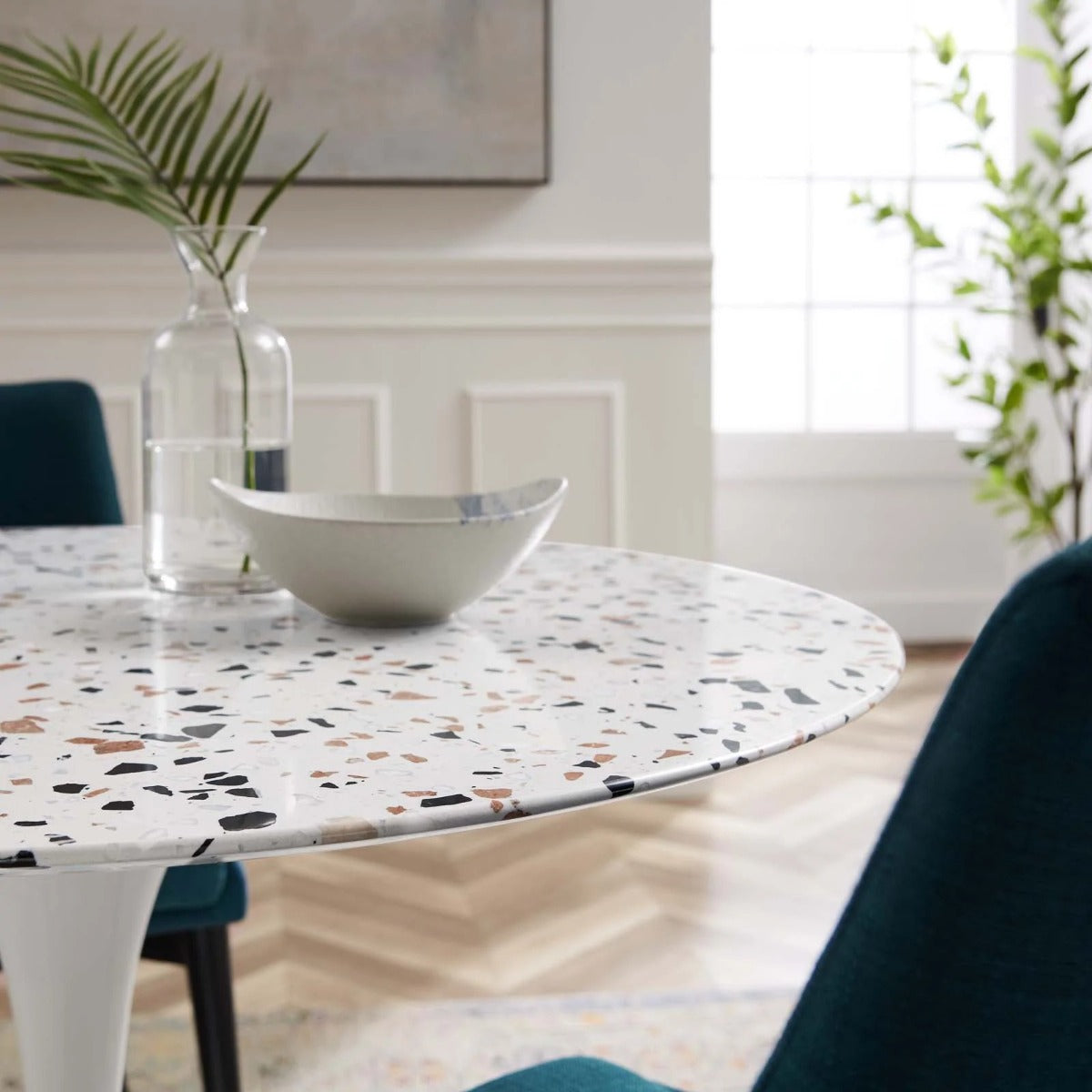 Modway Lippa 40" Round Terrazzo Dining Table White White