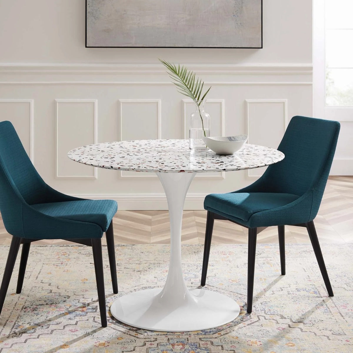 Modway Lippa 40" Round Terrazzo Dining Table White White