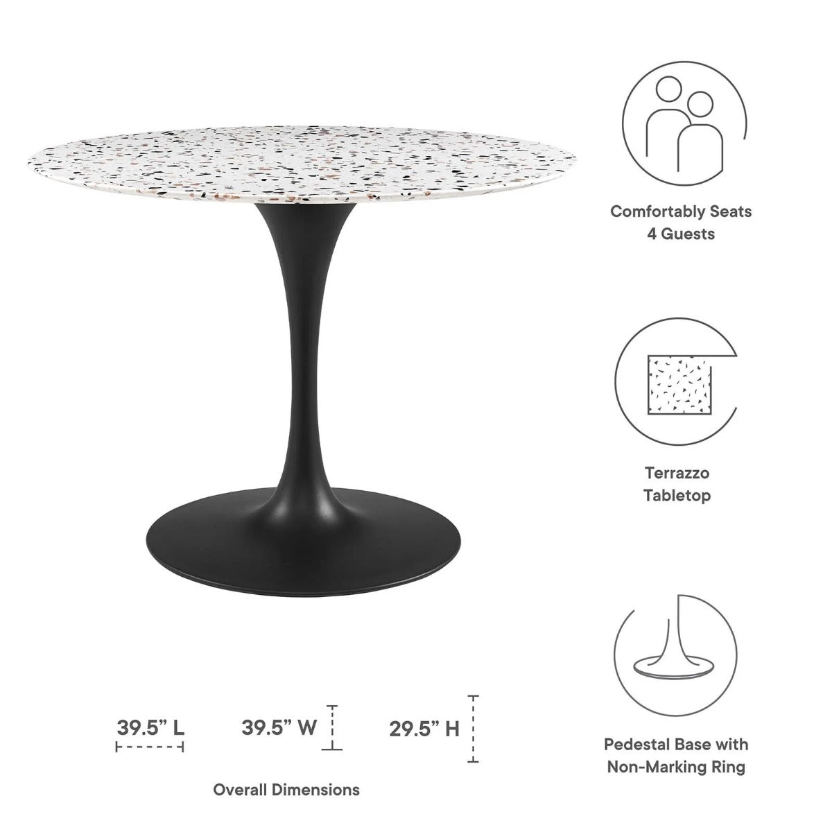 Modway Lippa 40" Round Terrazzo Dining Table Black White