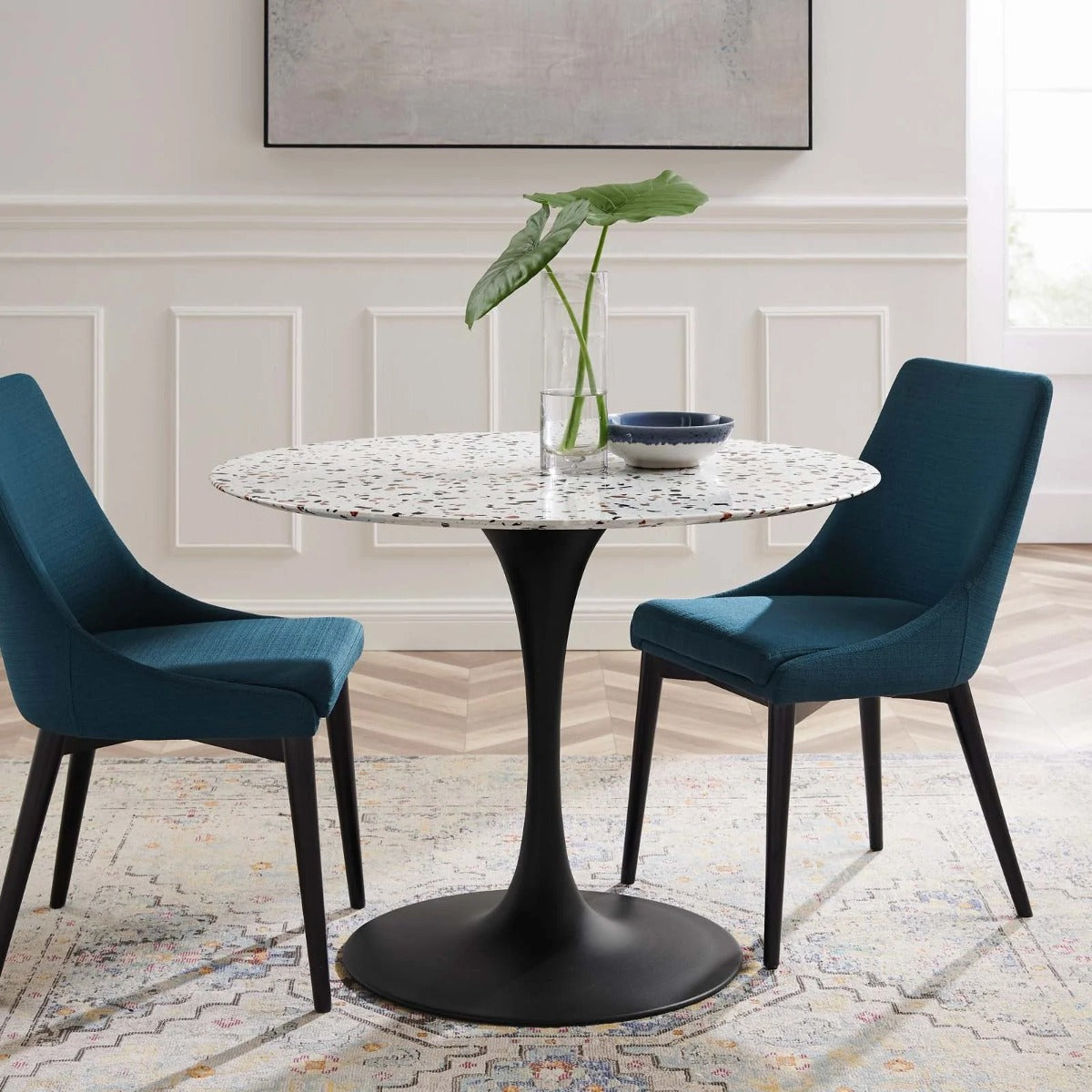 Modway Lippa 40" Round Terrazzo Dining Table Black White