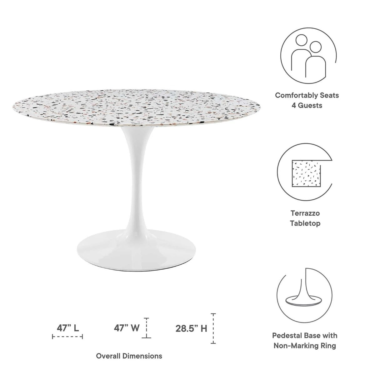 Modway Lippa 47" Round Terrazzo Dining Table White White
