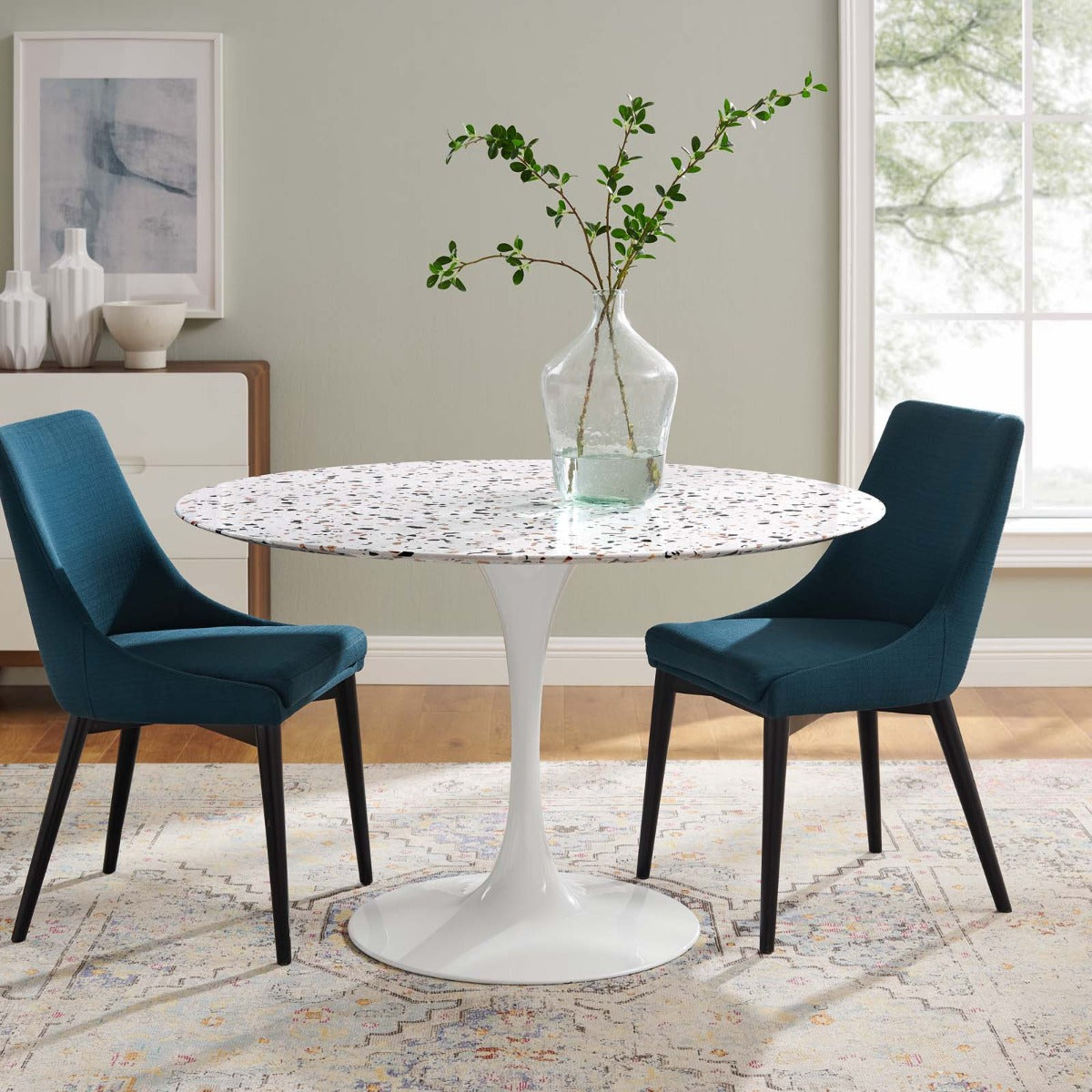 Modway Lippa 47" Round Terrazzo Dining Table White White