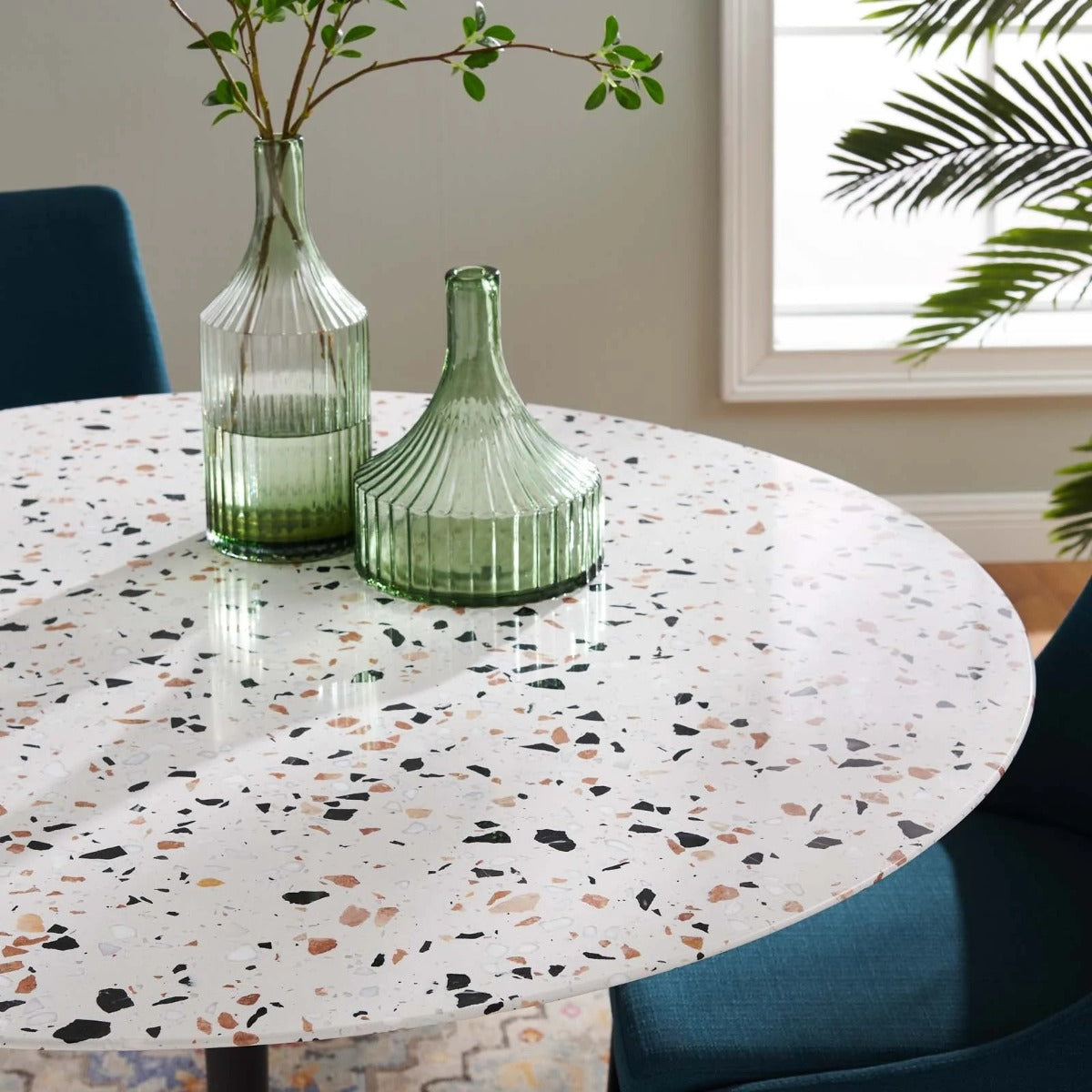 Modway Lippa 47" Round Terrazzo Dining Table Black White