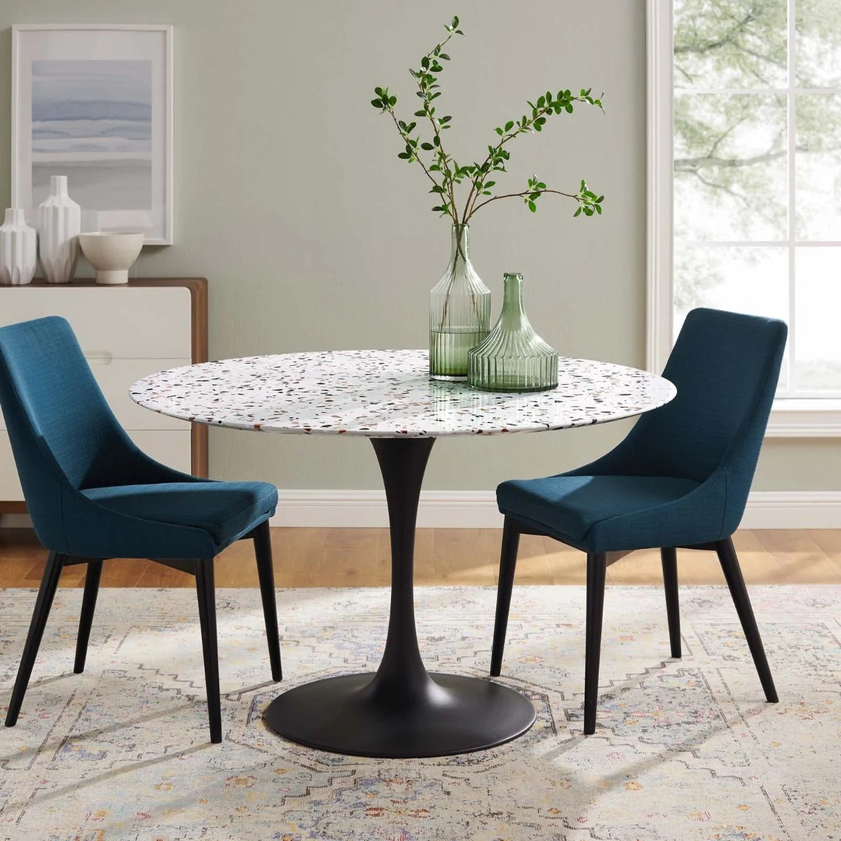 Modway Lippa 47" Round Terrazzo Dining Table Black White