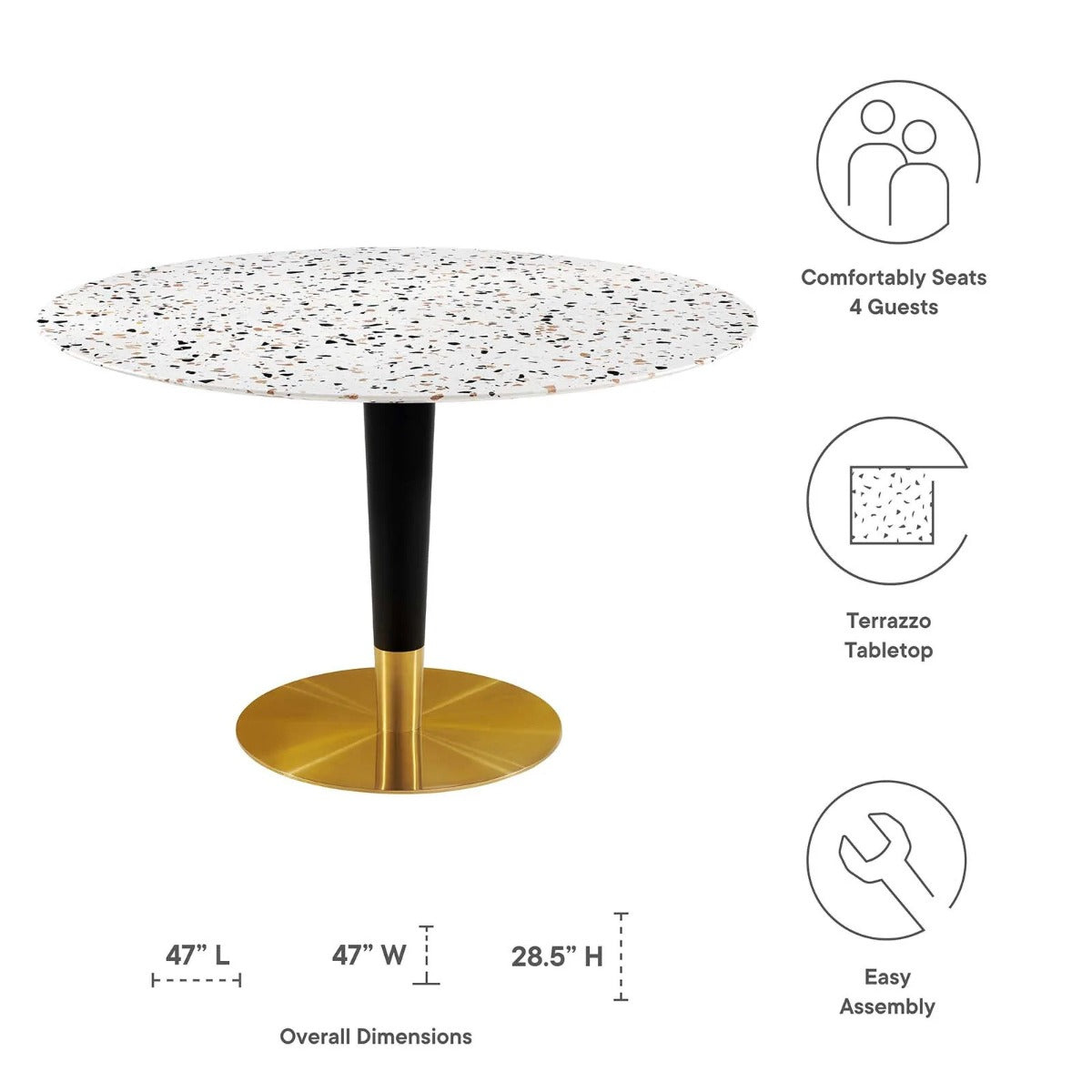 Modway Zinque 47" Round Terrazzo Dining Table Gold White