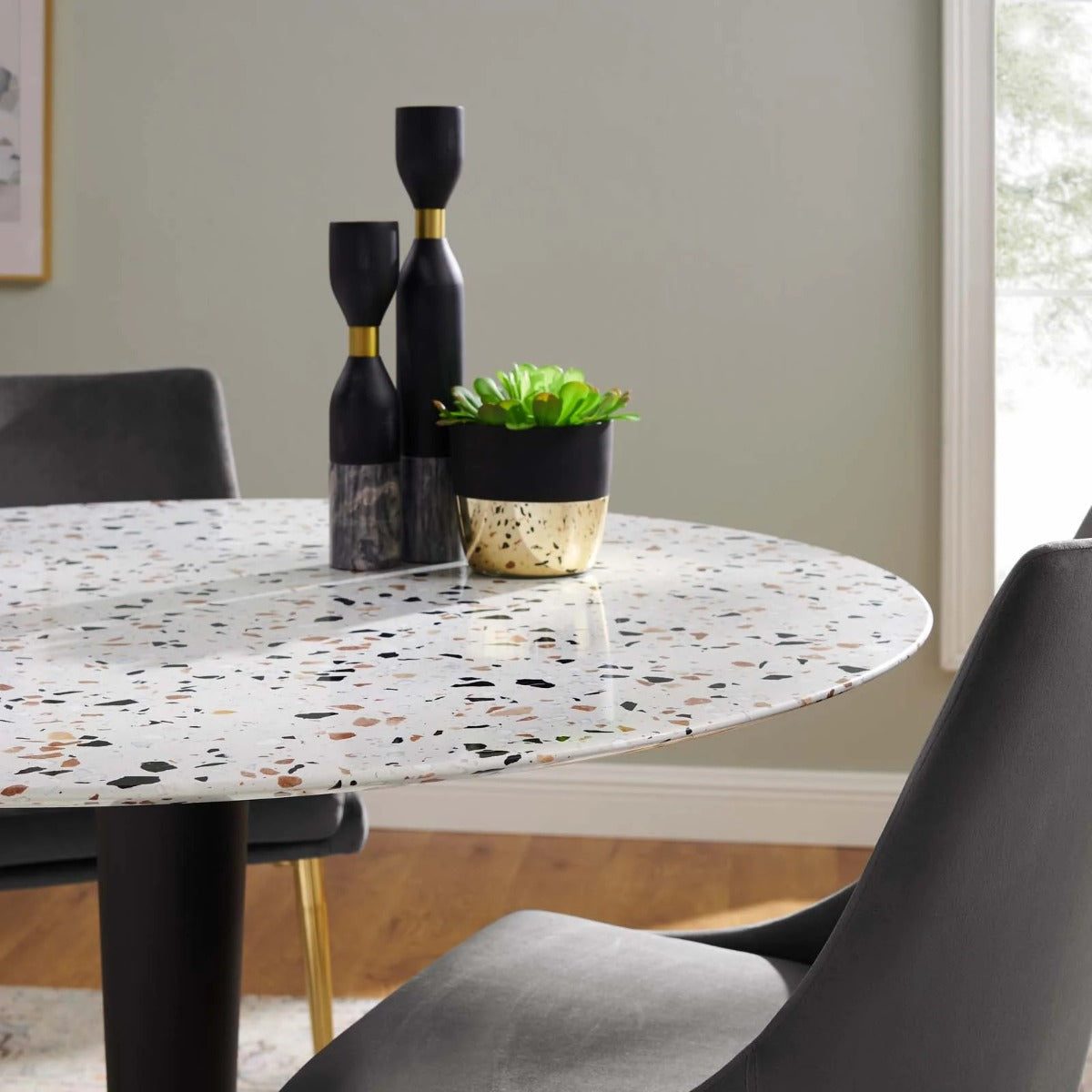 Modway Zinque 47" Round Terrazzo Dining Table Gold White