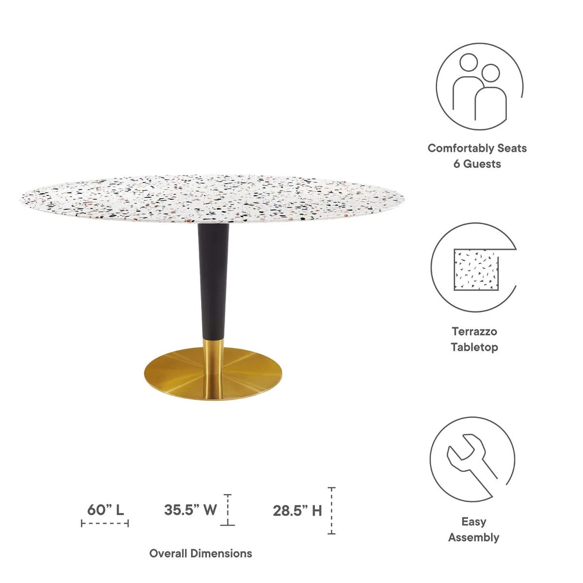 Modway Zinque 60" Oval Terrazzo Dining Table Gold White