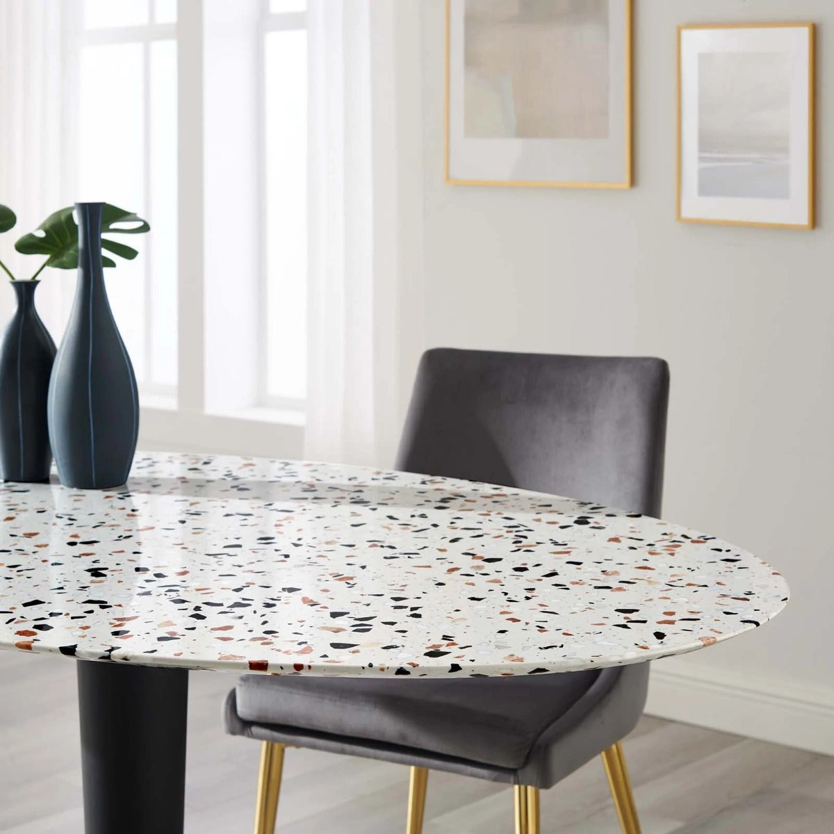 Modway Zinque 60" Oval Terrazzo Dining Table Gold White
