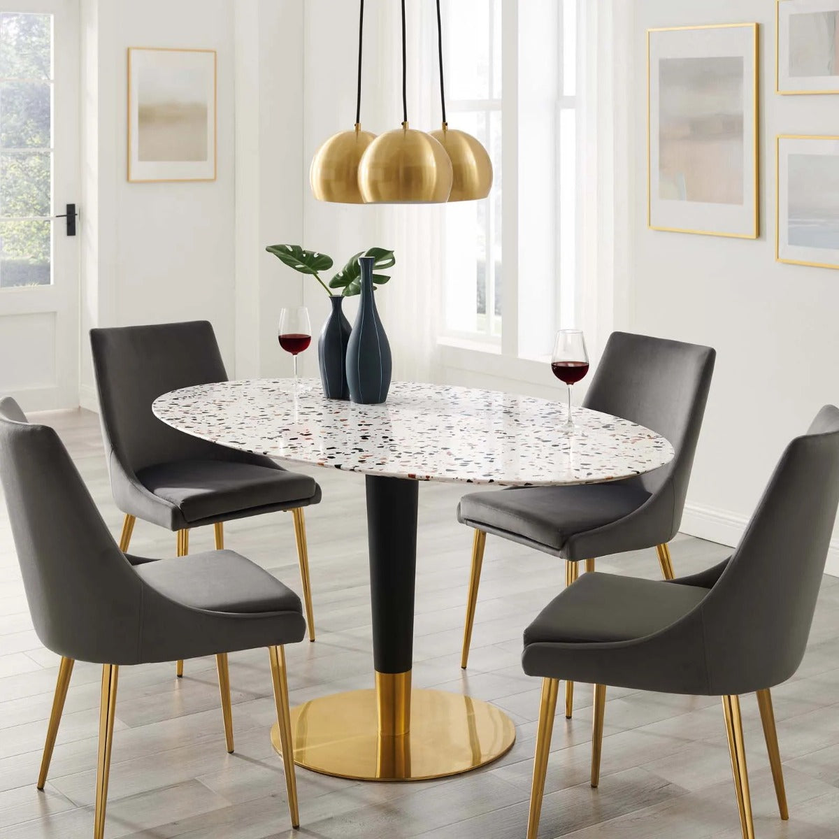 Modway Zinque 60" Oval Terrazzo Dining Table Gold White