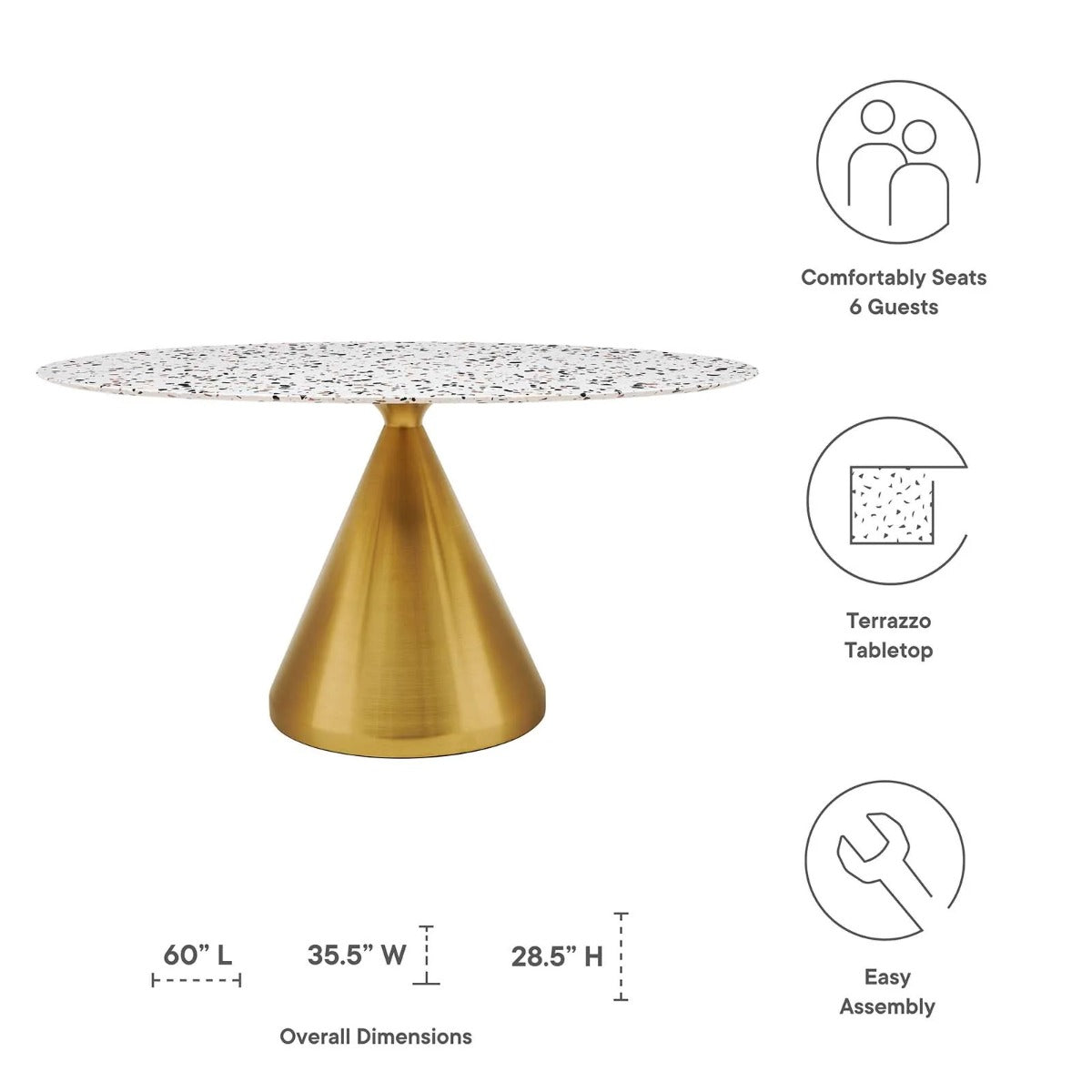 Modway Tupelo 60" Oval Terrazzo Dining Table Gold White