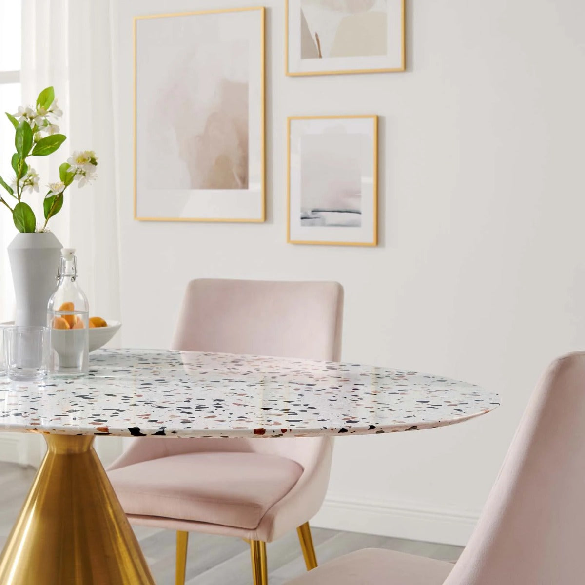 Modway Tupelo 60" Oval Terrazzo Dining Table Gold White