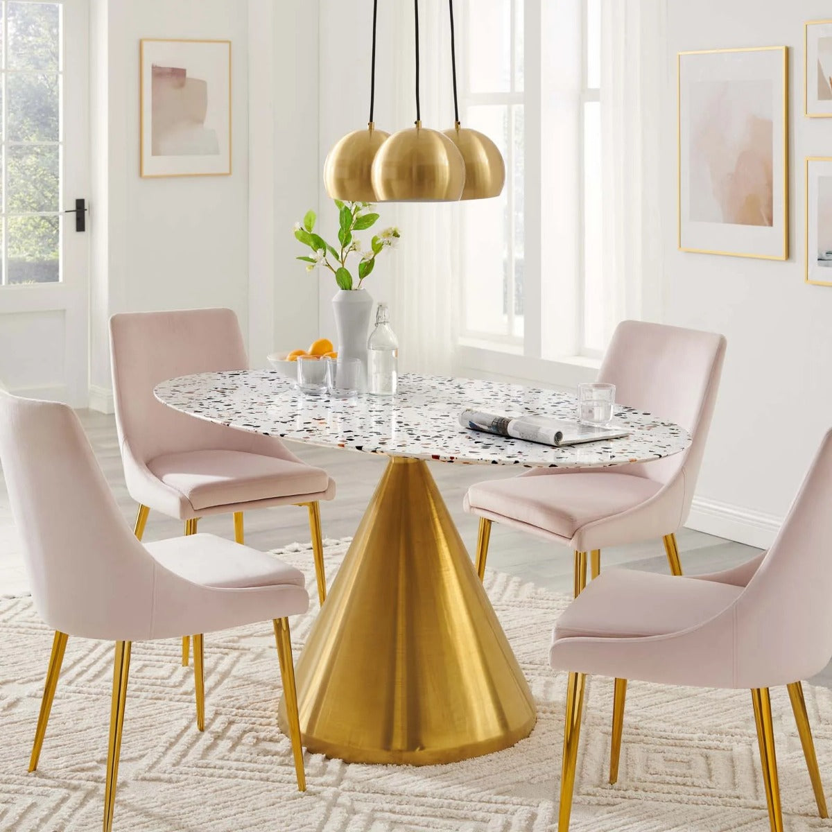 Modway Tupelo 60" Oval Terrazzo Dining Table Gold White