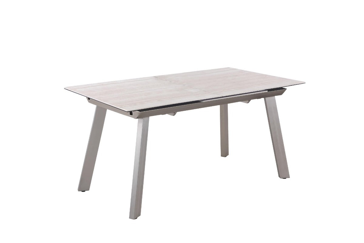 Chintaly Eleanor Glass & Ceramic Table with Pop Up Extension and Four-legged Steel Base