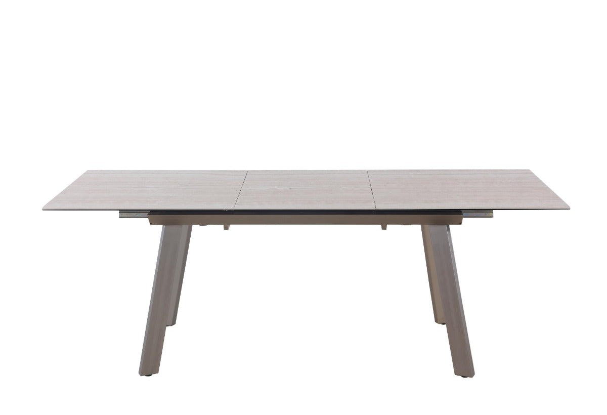 Chintaly Eleanor Glass & Ceramic Table with Pop Up Extension and Four-legged Steel Base