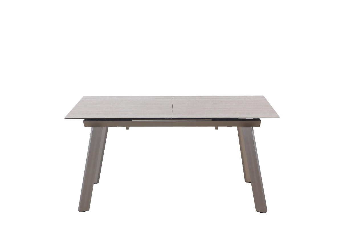 Chintaly Eleanor Glass & Ceramic Table with Pop Up Extension and Four-legged Steel Base