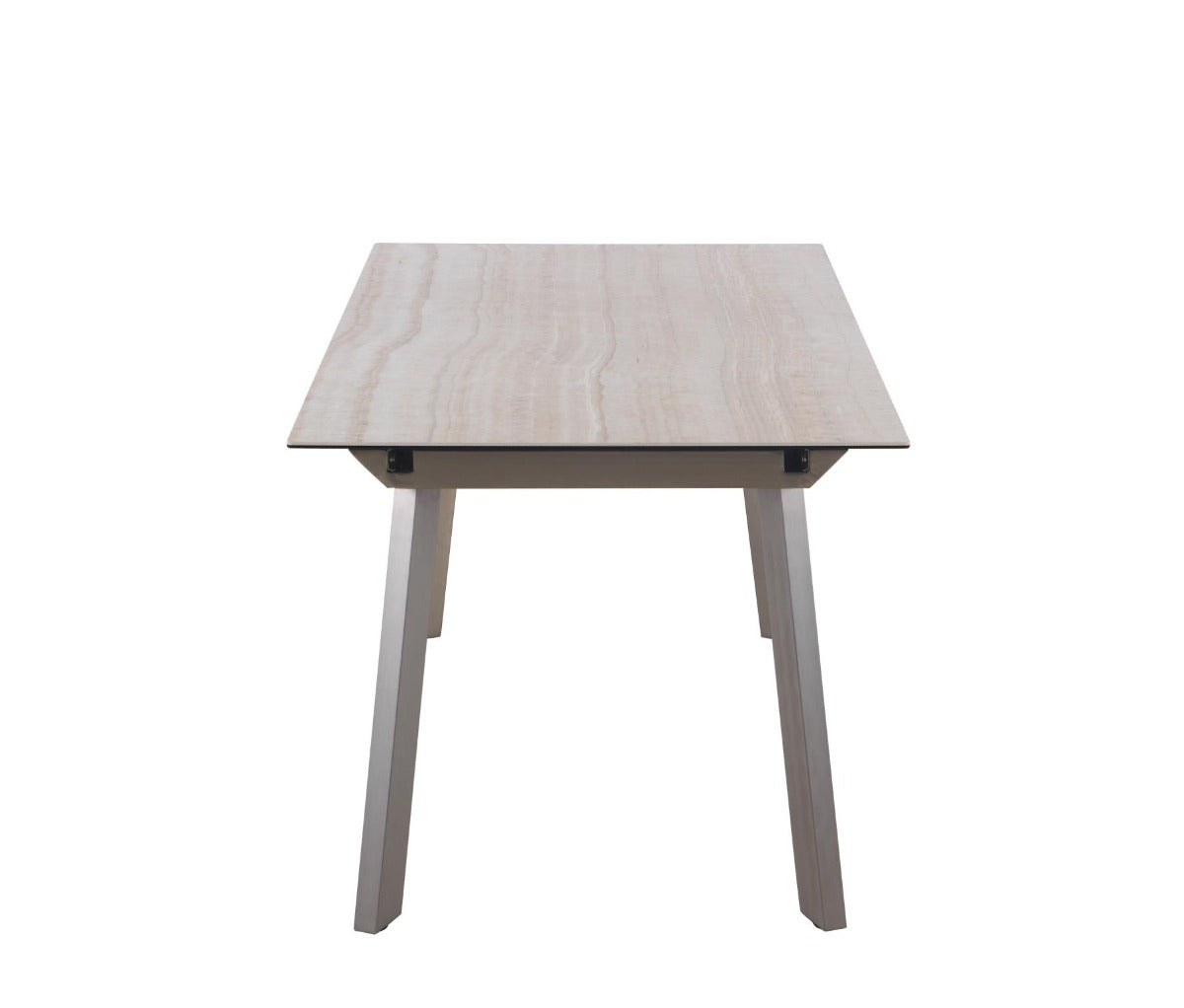 Chintaly Eleanor Glass & Ceramic Table with Pop Up Extension and Four-legged Steel Base