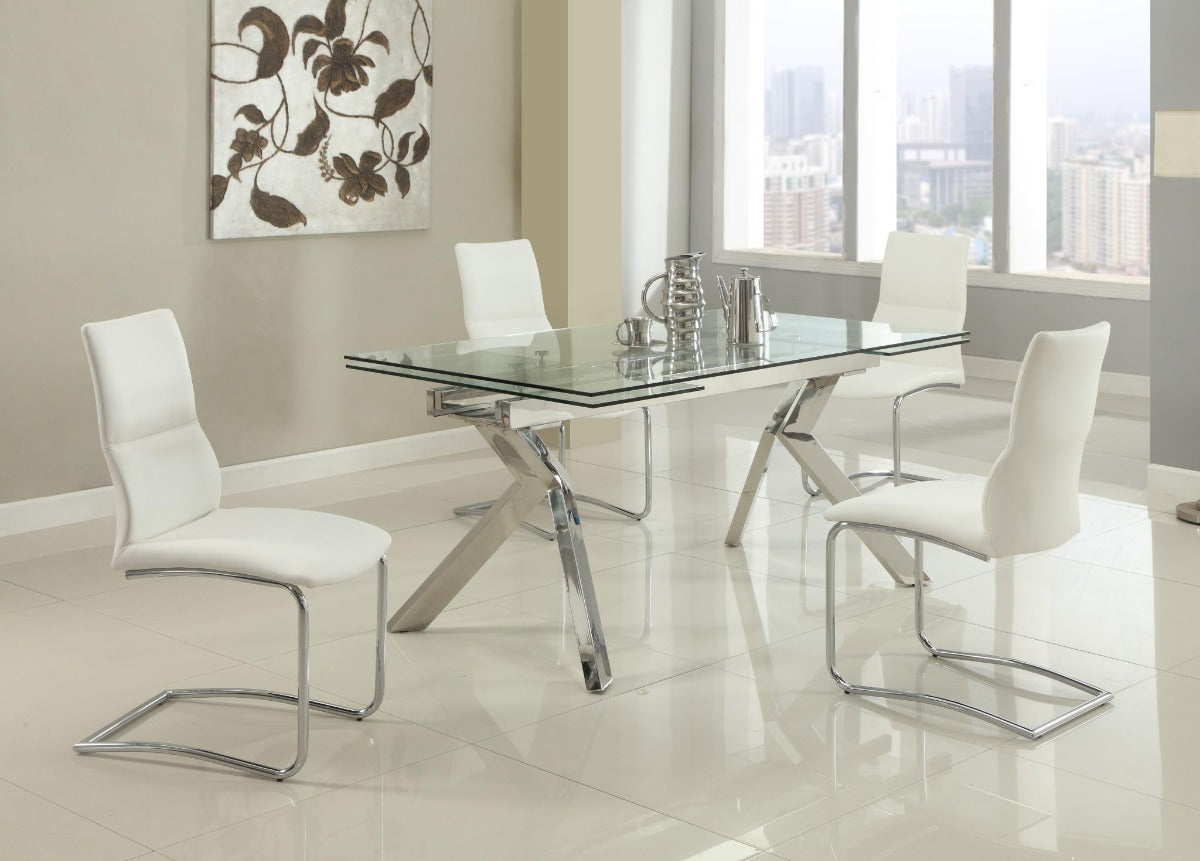 Chintaly ELLA-PIPER Contemporary Dining Set with Extendable Table & 4 Cantilever Chairs