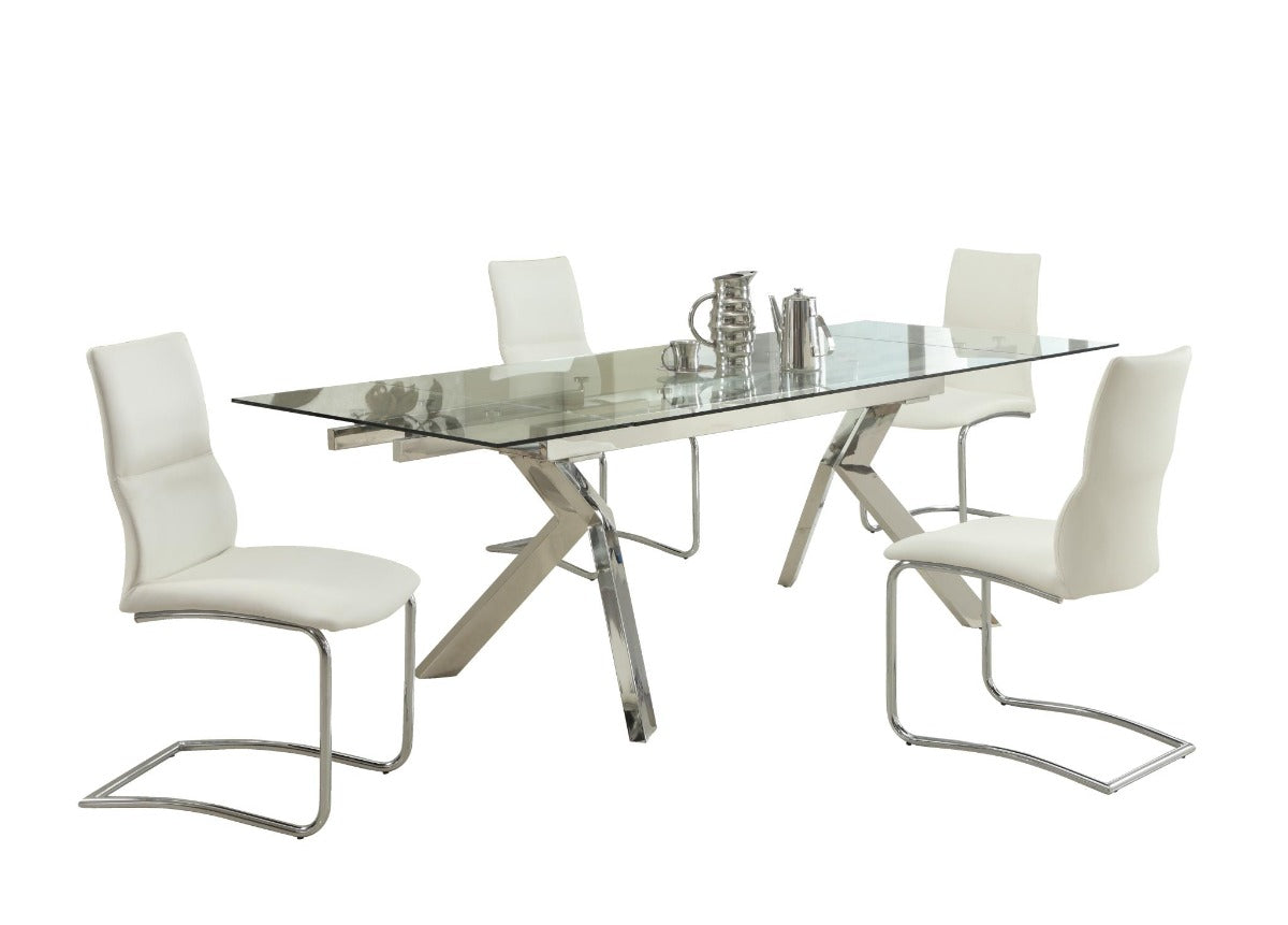 Chintaly ELLA-PIPER Contemporary Dining Set with Extendable Table & 4 Cantilever Chairs