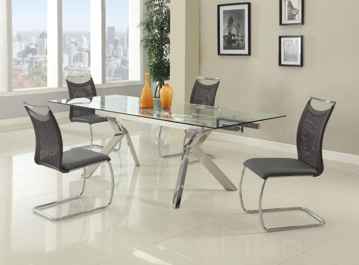 Chintaly Ella Dining Room Set with Extendable Table & 4 Nadine Cantilever Mesh Chairs