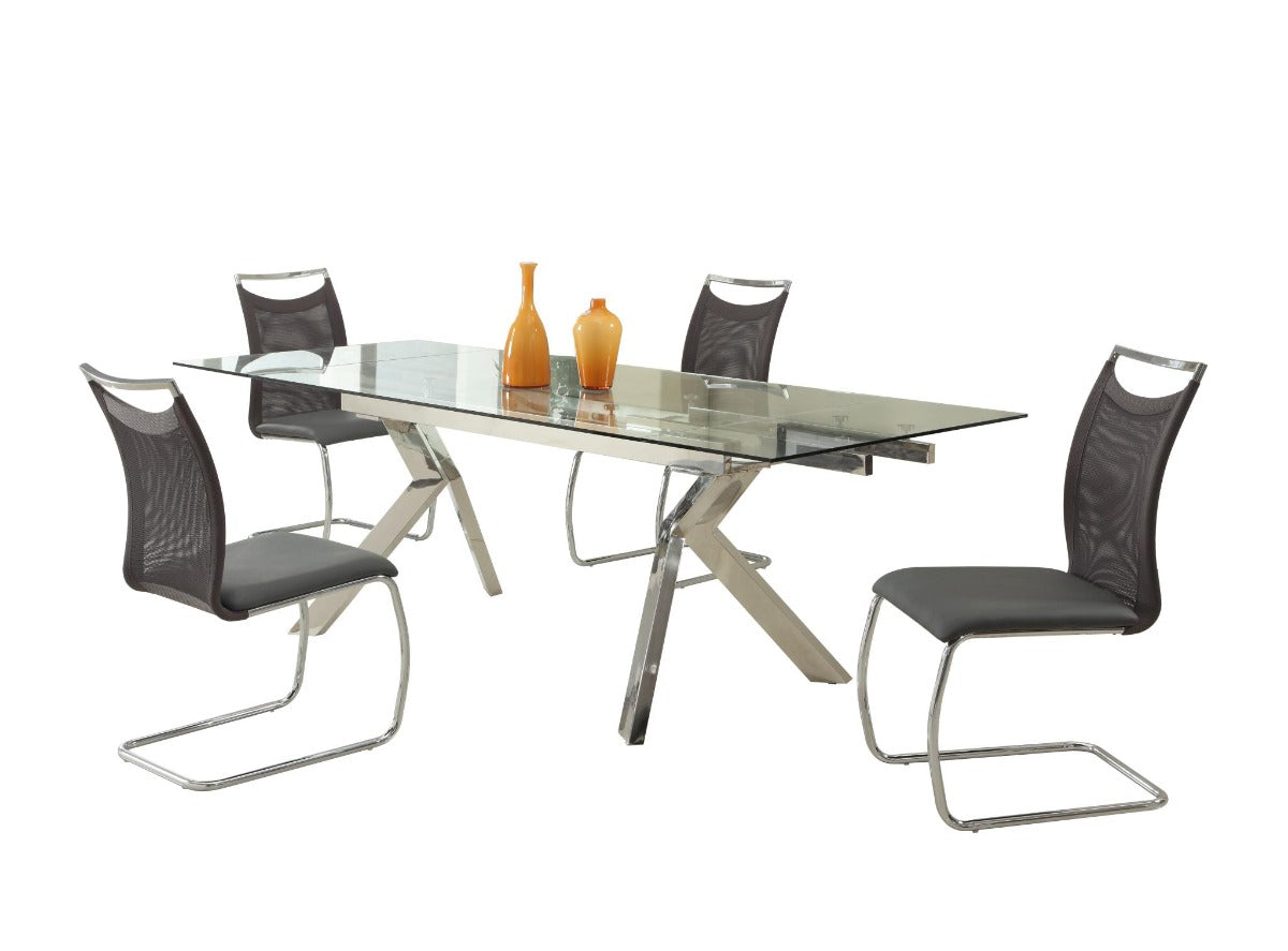 Chintaly Ella Dining Room Set with Extendable Table & 4 Nadine Cantilever Mesh Chairs