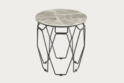 Ellipse end table with marble-finish ceramic top and black legs