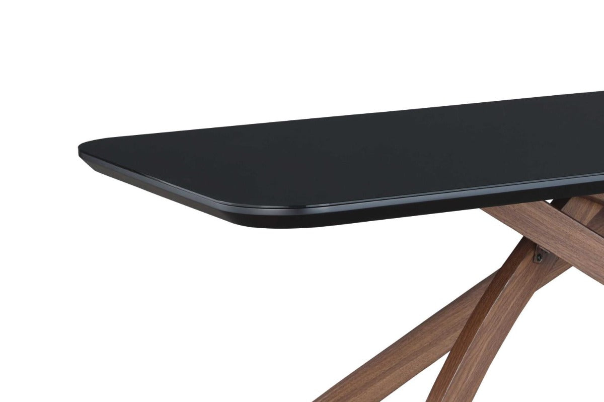 Chintaly Emily Black Glass Top Dining Table with Crisscross Base