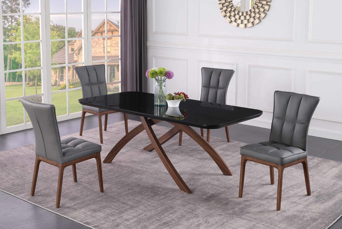 Chintaly Emily Black Glass Top Dining Table with Crisscross Base