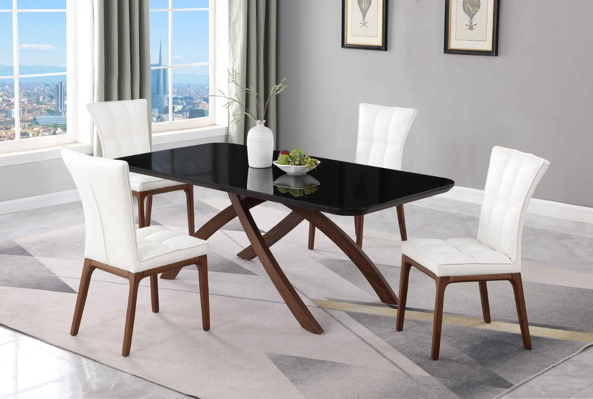 Chintaly Emily Black Glass Top Dining Table with Crisscross Base
