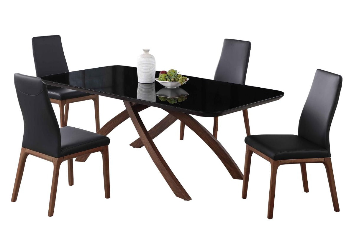 Chintaly Emily Dining Room Set with Black Glass Table & 4 Rosario Solid Wood Chairs