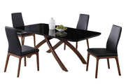 Chintaly Emily Dining Room Set with Black Glass Table & 4 Rosario Solid Wood Chairs