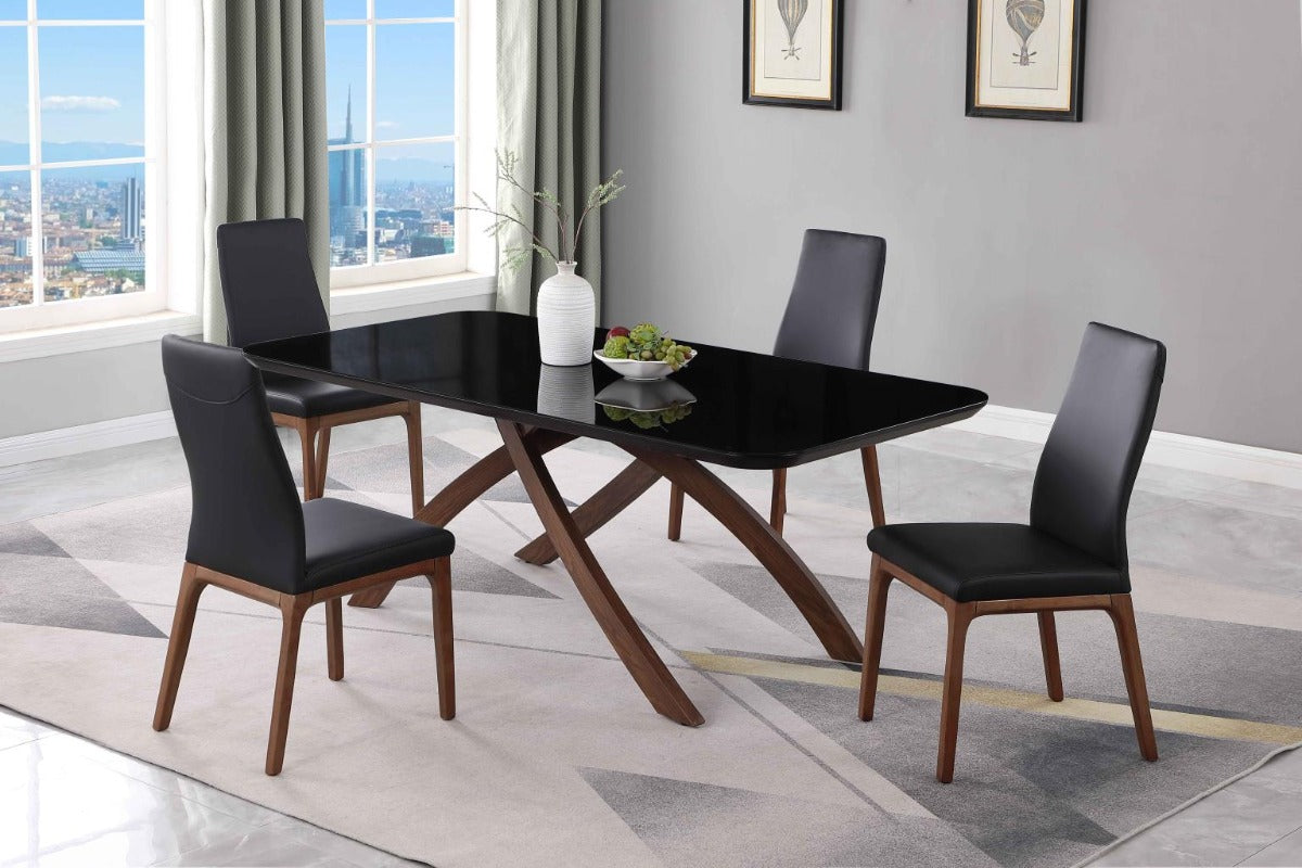 Chintaly Emily Dining Room Set with Black Glass Table & 4 Rosario Solid Wood Chairs