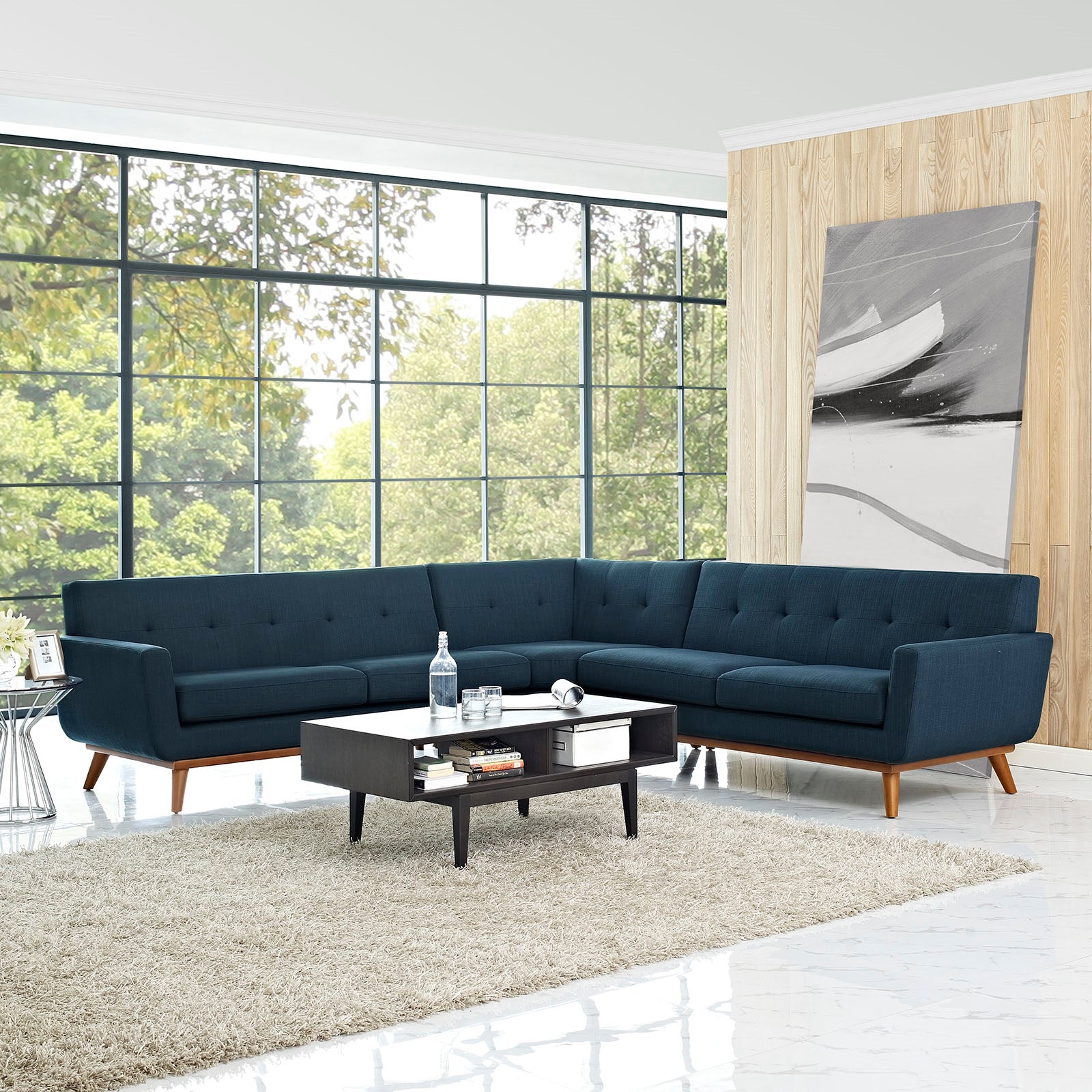 Modway Engage L-Shaped Sectional Sofa in Azure