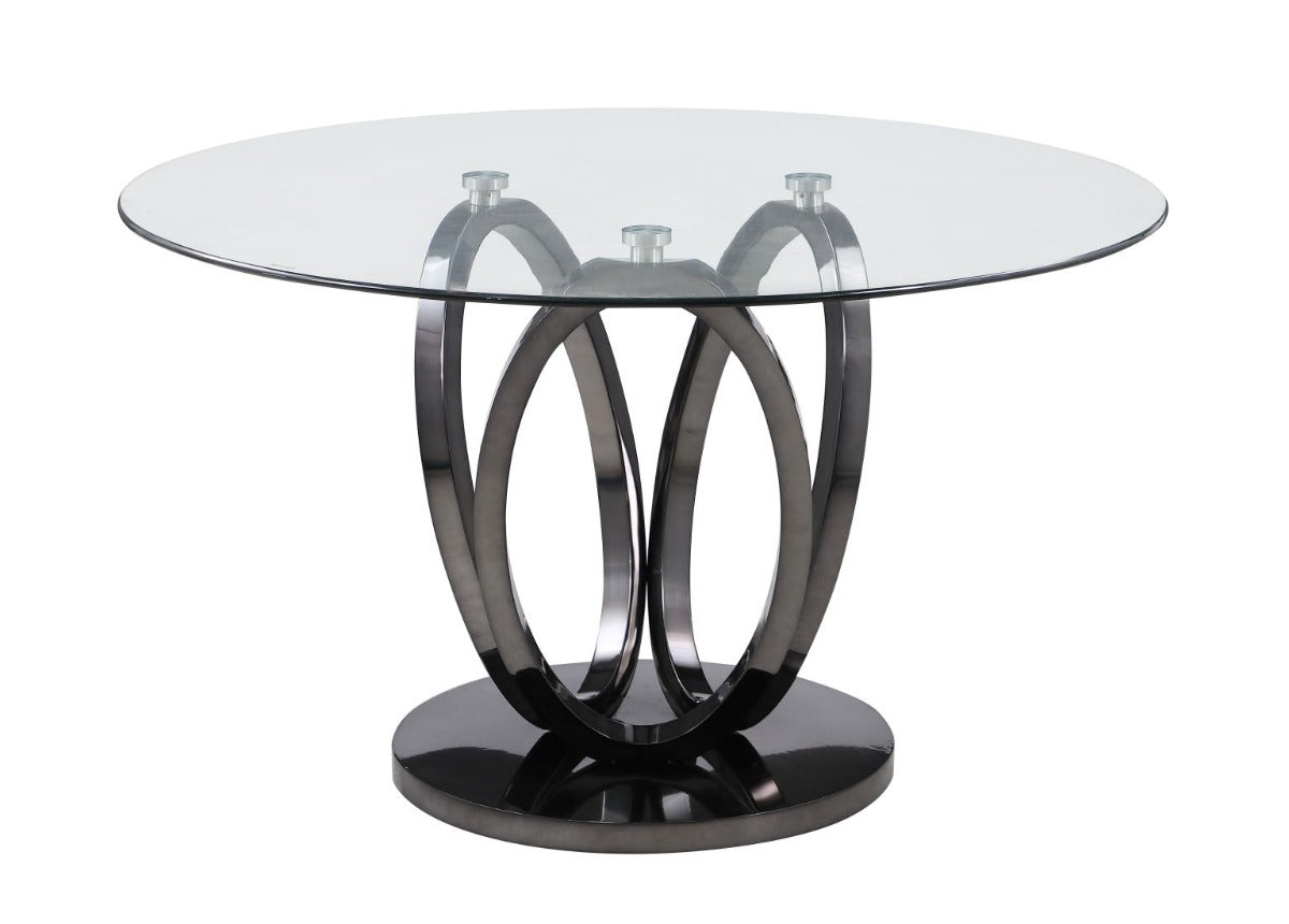 Chintaly Evelyn Glass Top Dining Table with 3-Ring Steel Base