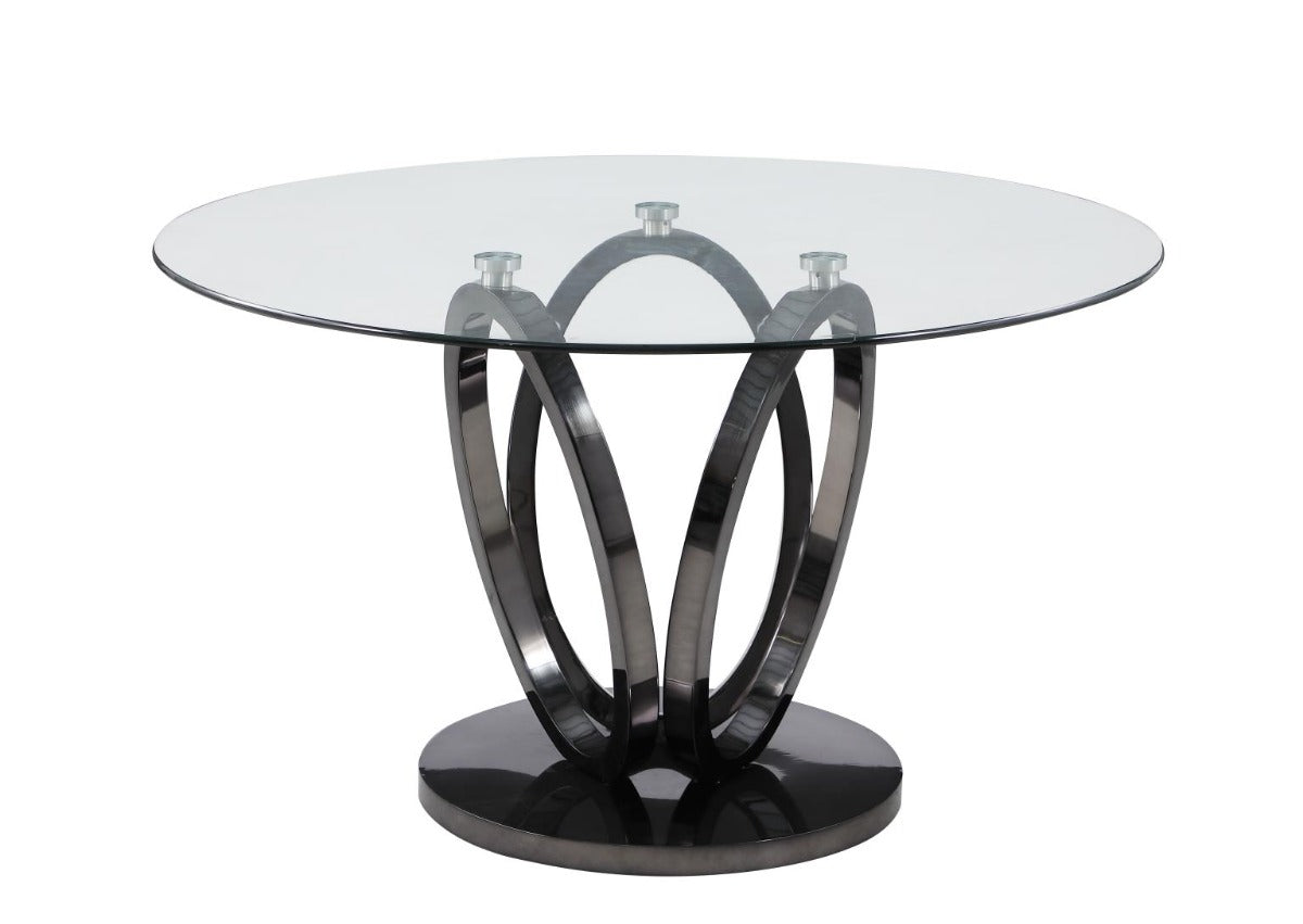Chintaly Evelyn Glass Top Dining Table with 3-Ring Steel Base