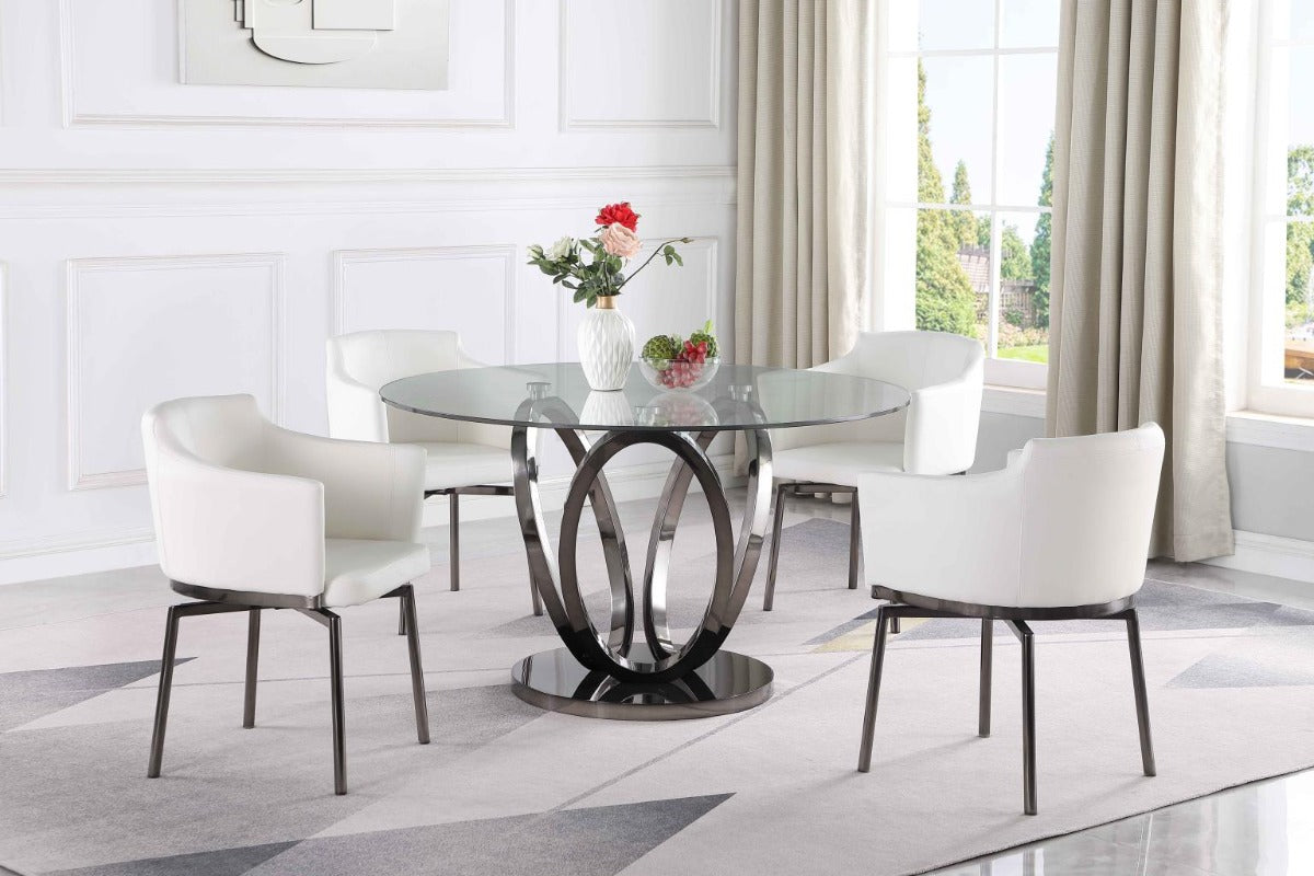 Chintaly Evelyn Glass Top Dining Table with 3-Ring Steel Base