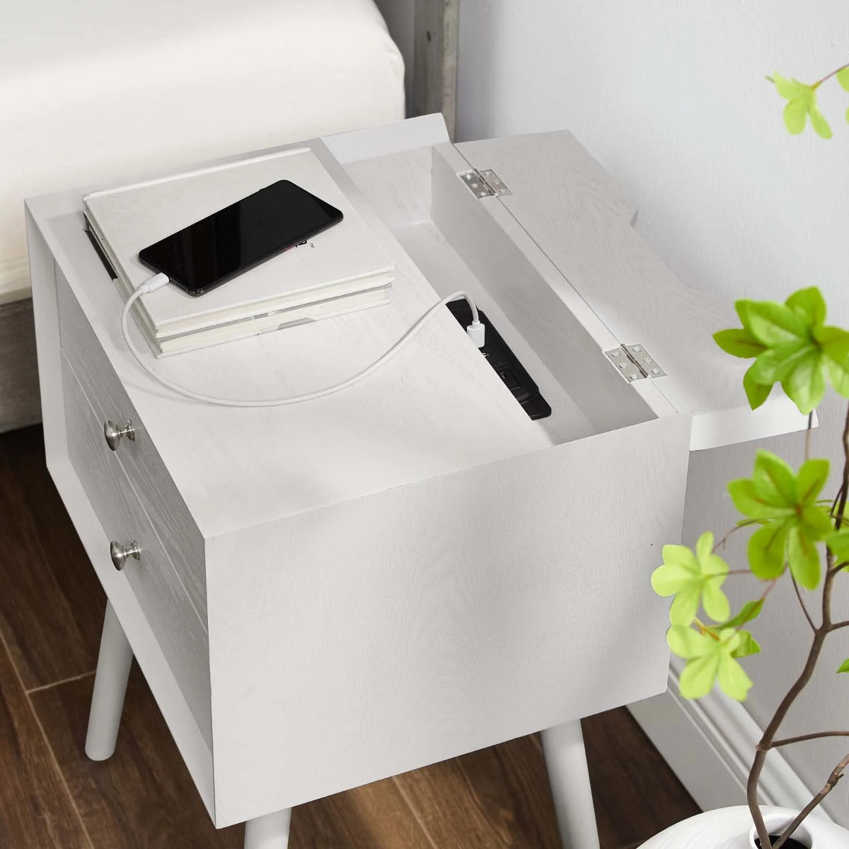 Modway Ember Wood Nightstand With USB Ports