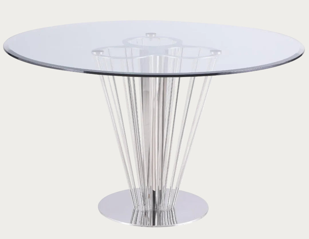 Fernanda round glass dining table with metallic base 