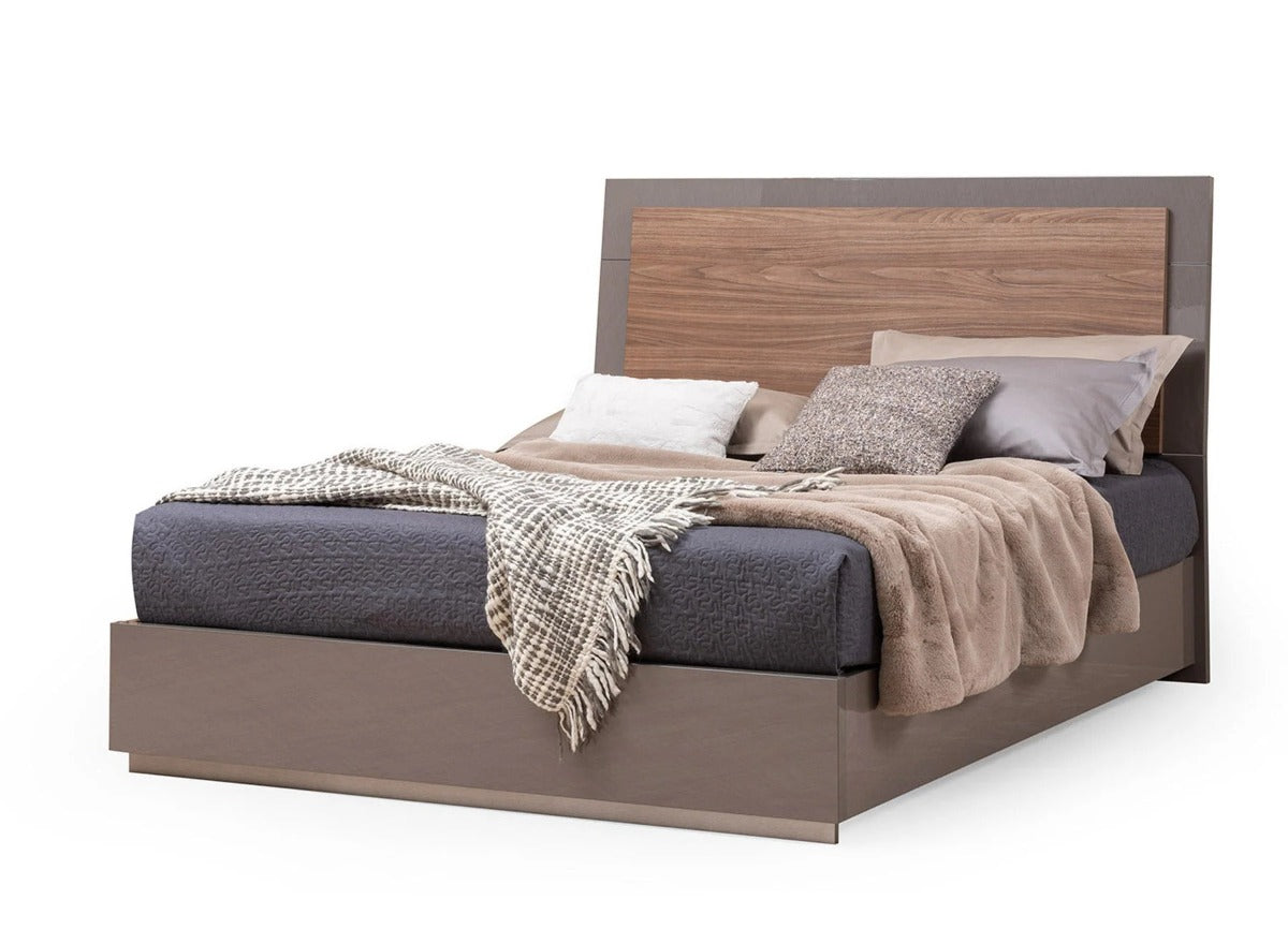 ALF Fifth Avenue King Bed – Italian Modern Design in Brushing Beige High Gloss and Walnut Finish