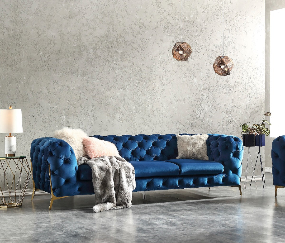 Glamour Blue Sofa Set
