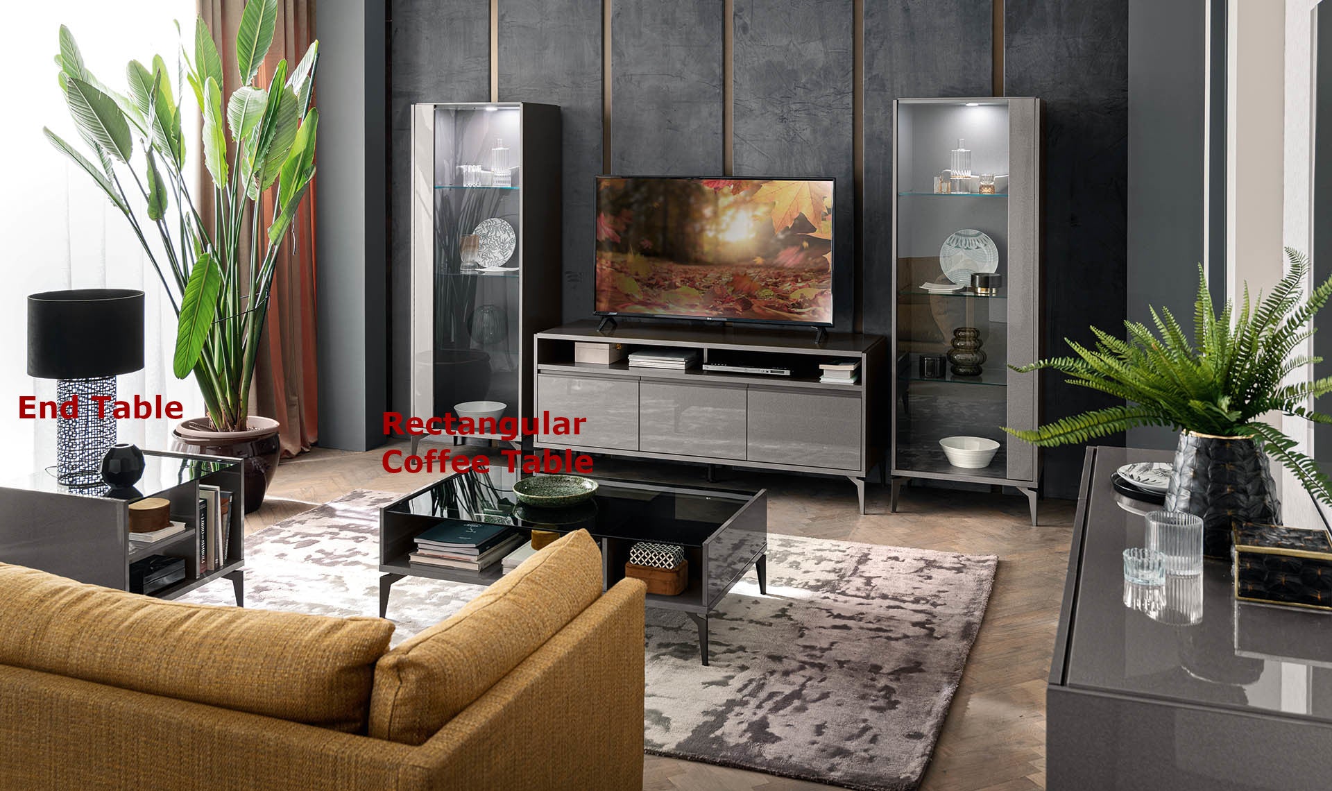 Graphite Rectangular Coffee Table with Glass Top | Delivery lead time 20 Weeks