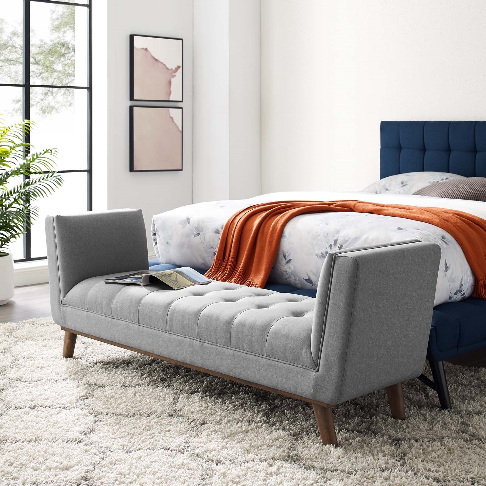 Modway Haven Tufted Button Upholstered Fabric Accent Bench