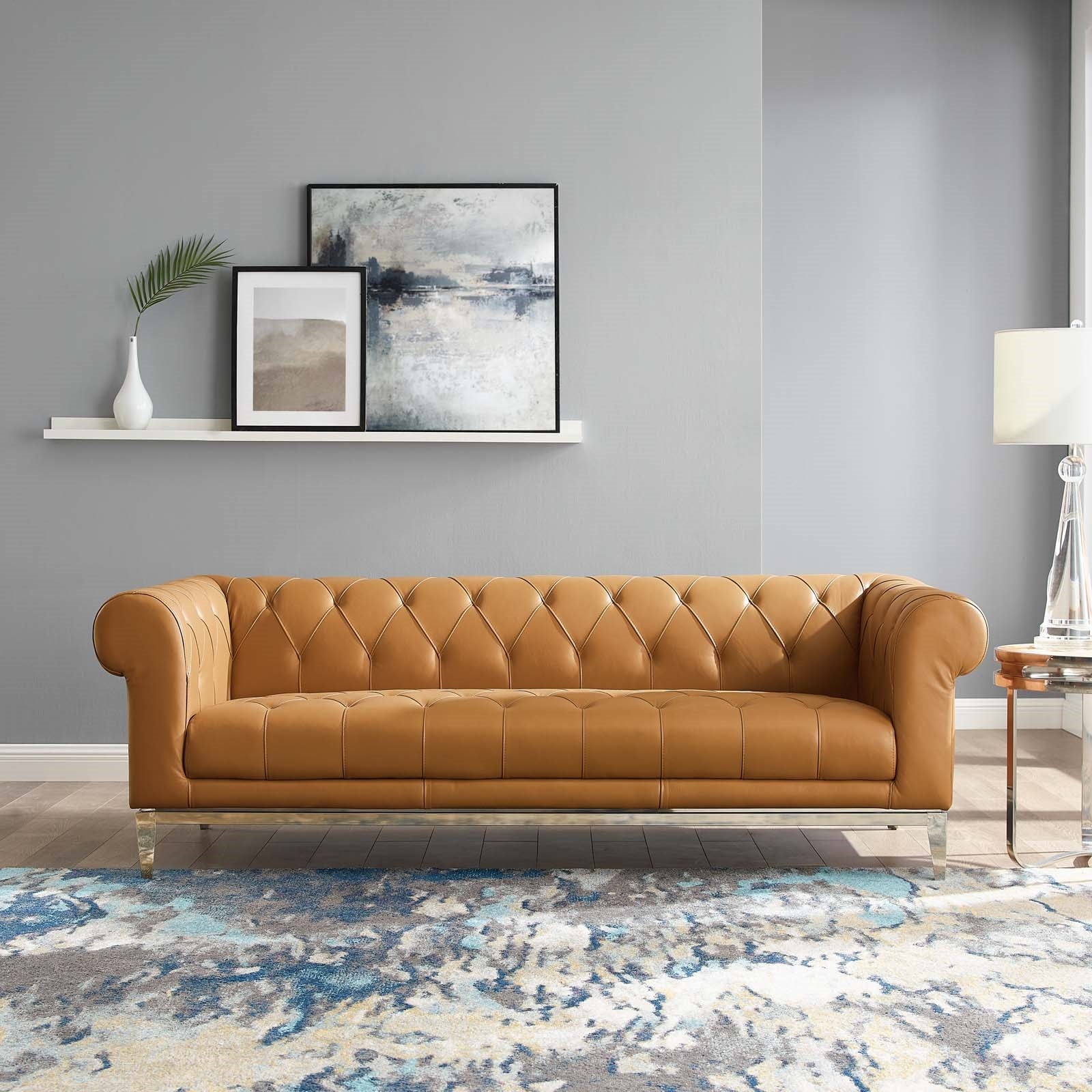 Modway Idyll Tufted Button Upholstered Leather Chesterfield Sofa