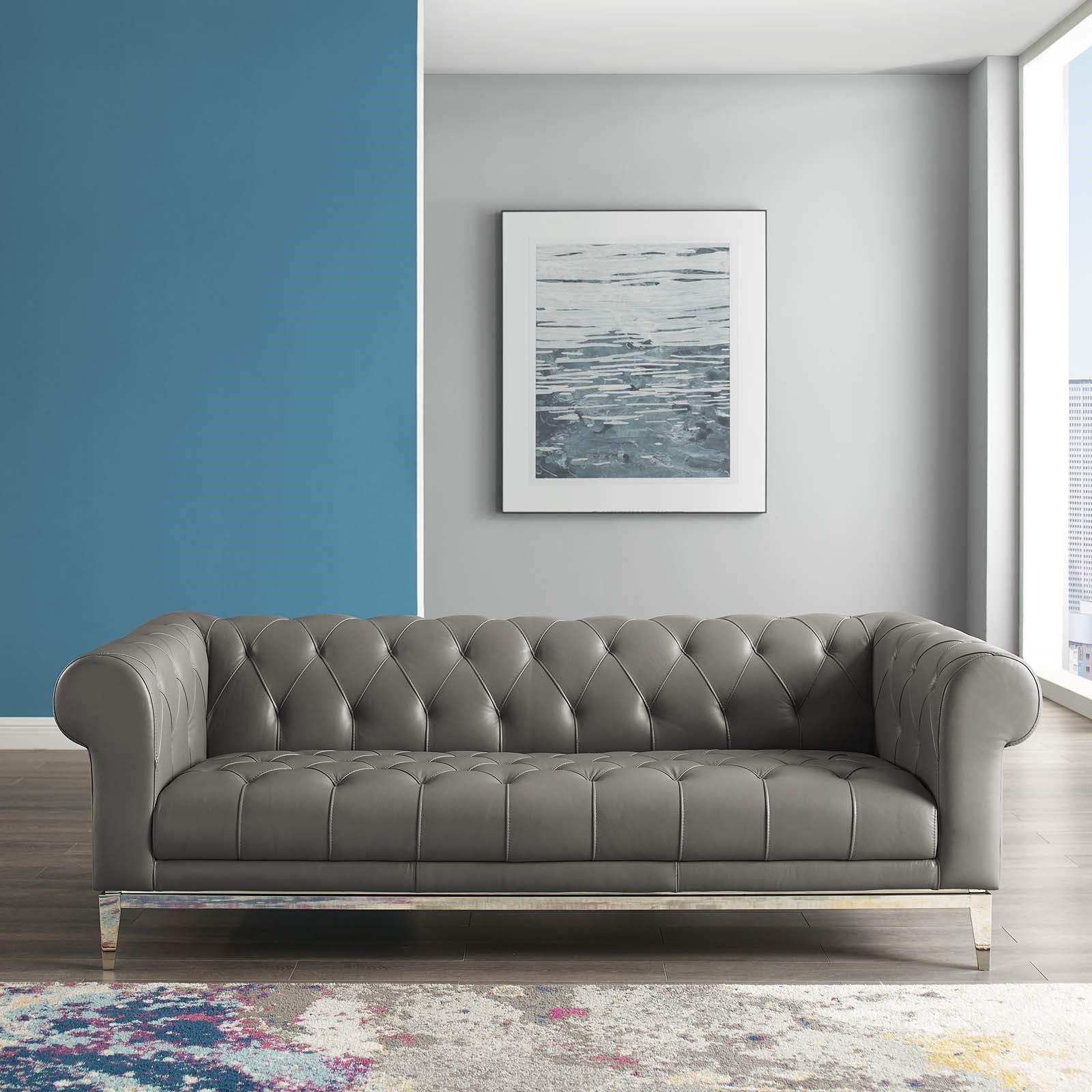 Modway Idyll Tufted Button Upholstered Leather Chesterfield Sofa