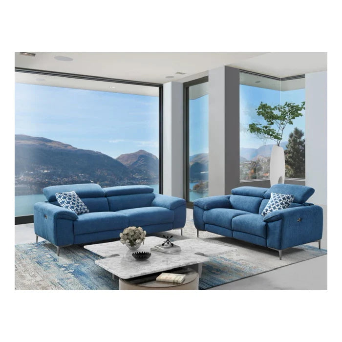 Lucca Fabric Living Room Set, Sofa and Loveseat, Cerulean Fabric HTL