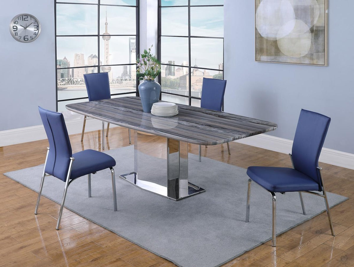 Chintaly Molly Motion Back Side Chair, Blue  Faux Leather with Brushed Steel Legs