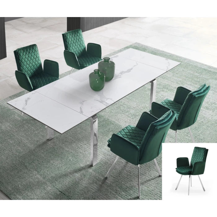 Novel Armchair, Green Fabric Upholstered, Chrome Frame| Creative Furniture